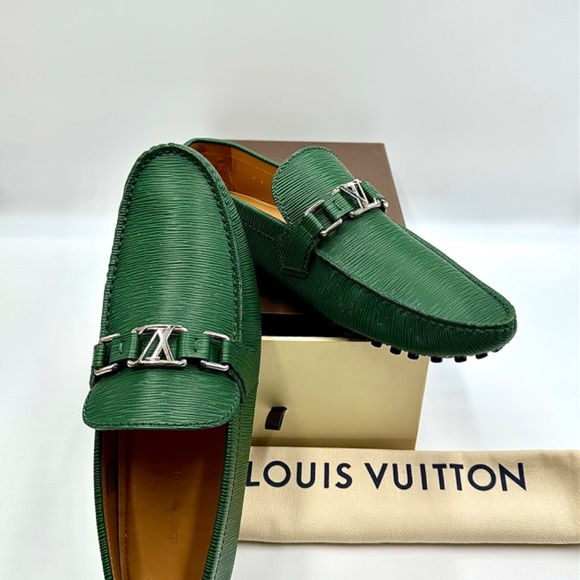 LOUIS VUITTON Hockenheim Epi Leather Driving Moccasins GREEN SZ 9 (US) lv size 8 - Picture 2 of 8